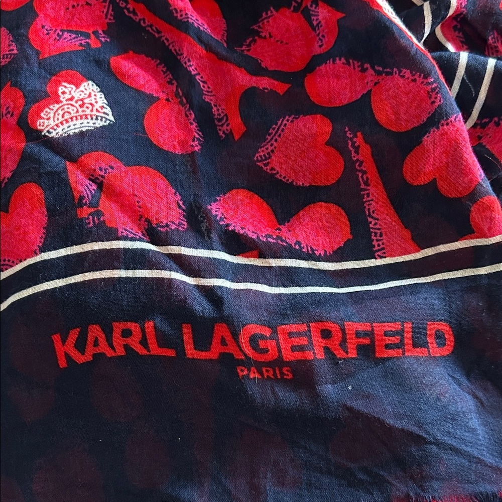 Karl Lagerfeld Red and Navy Scarf EUC